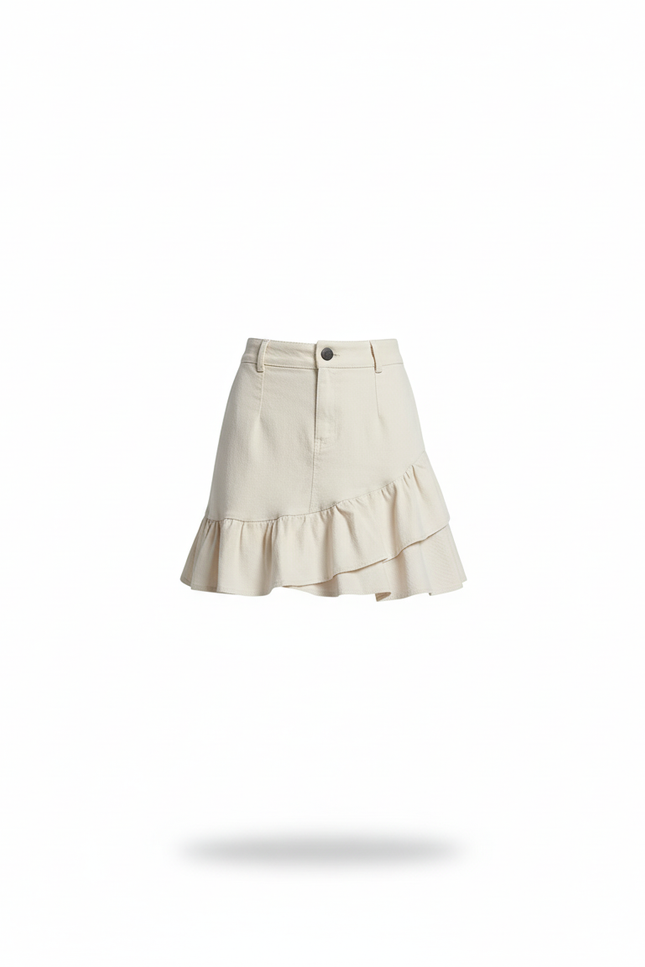Jupe Jean Crème À Volants Décontractée