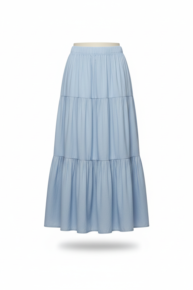 Jupe Jean Bleu Clair Étagée Fluide