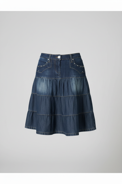 Jupe Jean Bleue Étagée Fluide