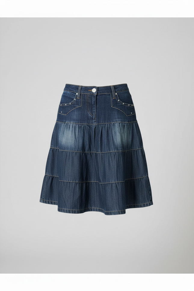 Jupe Jean Bleue Étagée Fluide