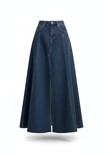 Jupe Jean Évasée Fendue Élégante