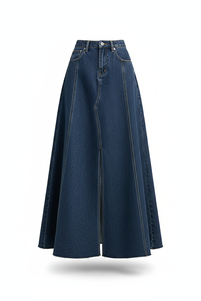 Jupe Jean Évasée Fendue Élégante