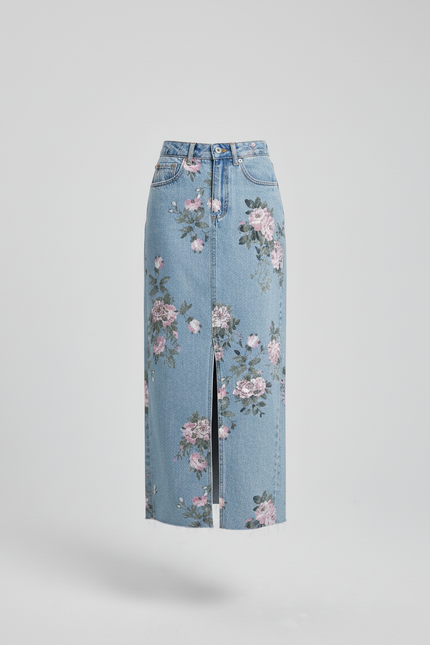 Jupe Jean Florale Fendue Bohème