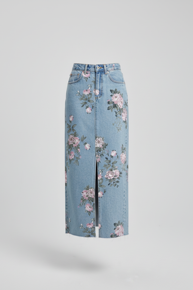Jupe Jean Florale Fendue Bohème