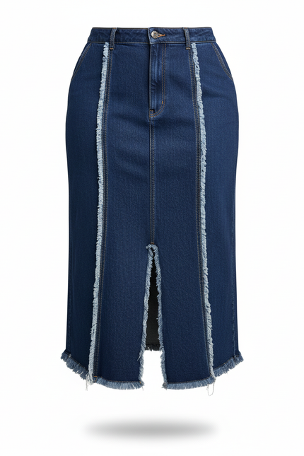 Jupe Jean Franges Fente Chic