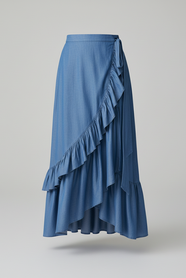 Jupe Jean Portefeuille Volants Fluide