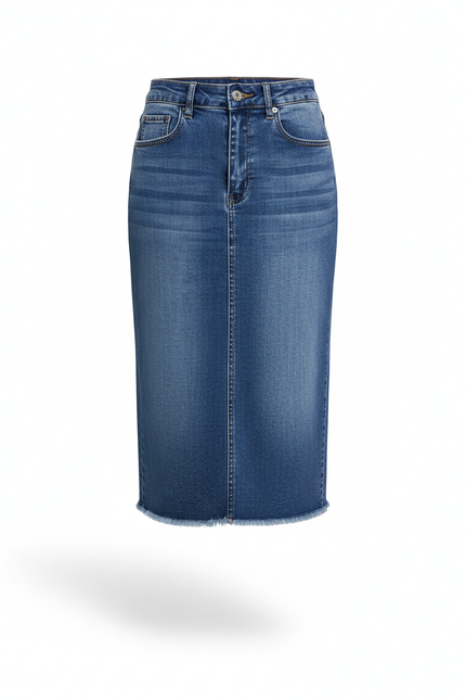 Jupe Jean Taille Haute Frangée Décontractée