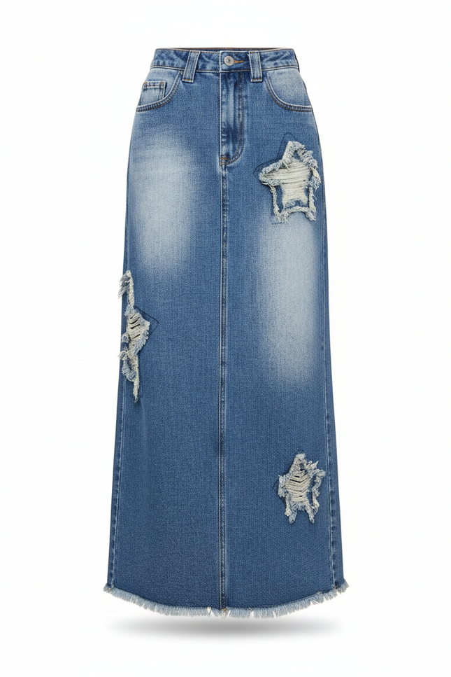 Jupe Jean Longue Déchirée Décontractée