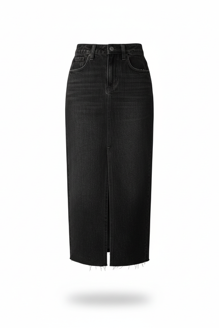 Jupe Jean Noire Fendue Chic Sobre