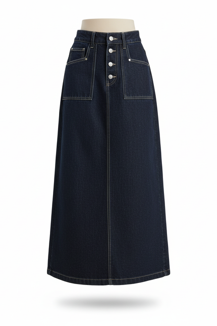 Jupe Jean Longue Taille Haute Décontractée