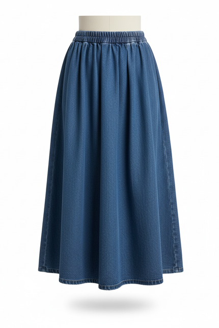 Jupe Jean Midi Taille Haute Plissée