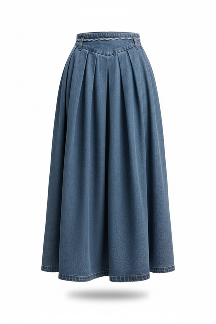 Jupe Jean Plissée Midi Chic Féminine