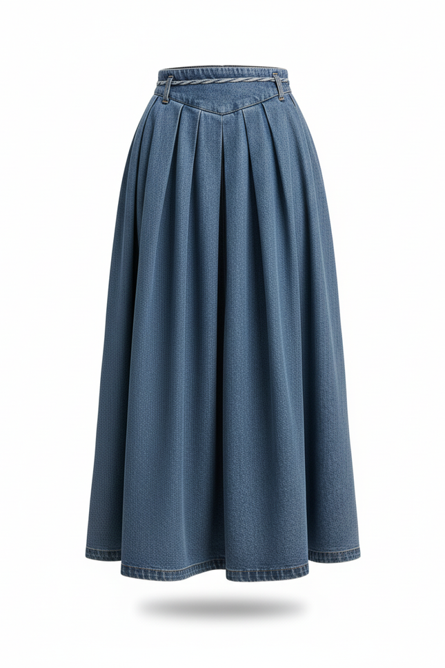 Jupe Jean Plissée Midi Chic Féminine