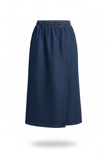 Jupe Jean Mi-Longue Effet Portefeuille Fluide