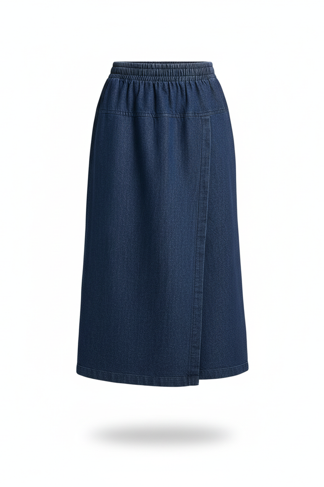 Jupe Jean Mi-Longue Effet Portefeuille Fluide