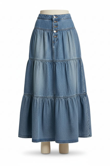 Jupe Jean Longue À Volants Bohème