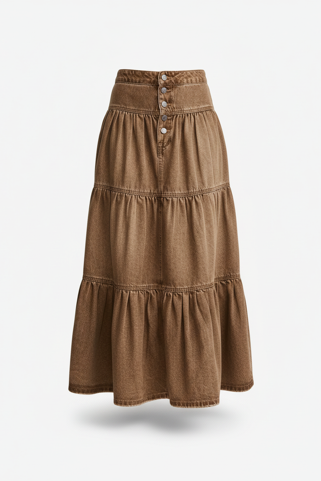 Jupe Jean Marron À Volants Bohème