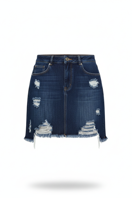 Jupe Jean Délavée Frangée Décontractée