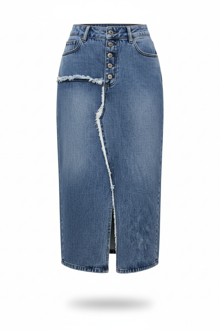 Jupe Jean Effilochée Fendue Chic