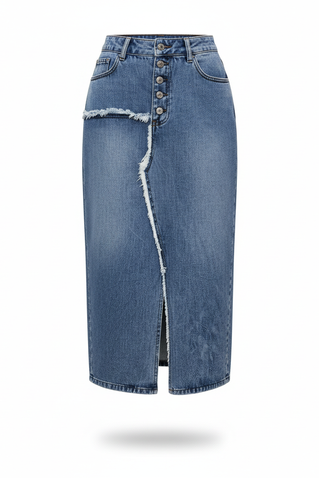Jupe Jean Effilochée Fendue Chic