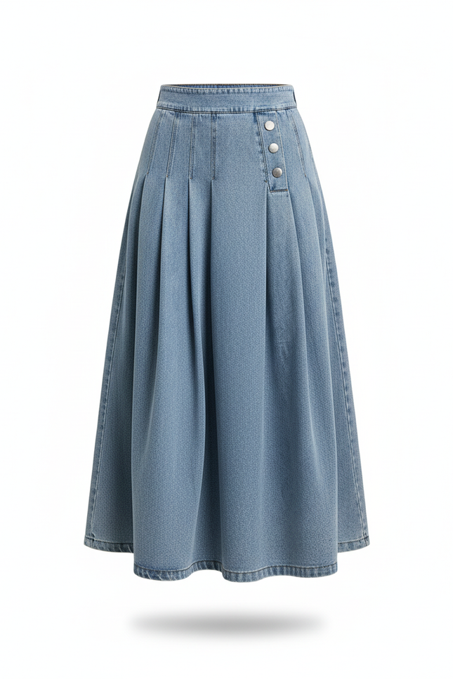 Jupe Jean Bleu Clair Plissée Rétro