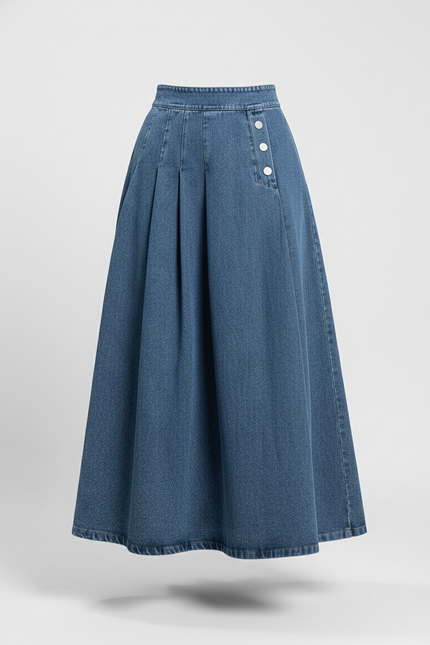 Jupe Jean Bleu Clair Plissée Rétro Charmante