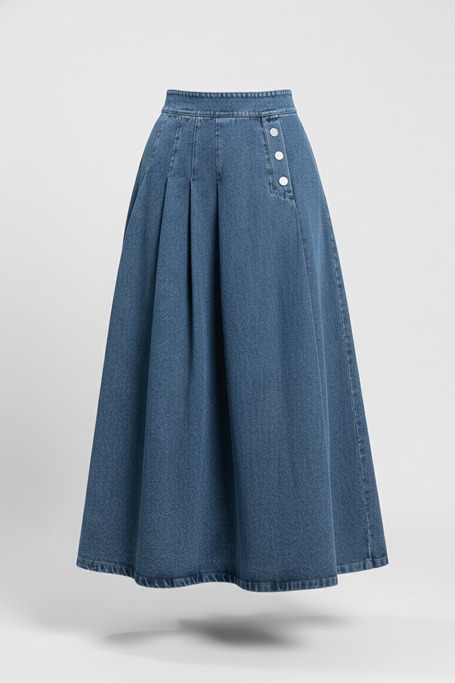 Jupe Jean Bleu Clair Plissée Rétro Charmante