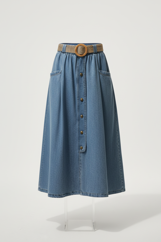 Jupe Jean Boutonnée Évasée Fluide