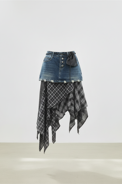 Jupe Jean Asymétrique Carreaux Chic