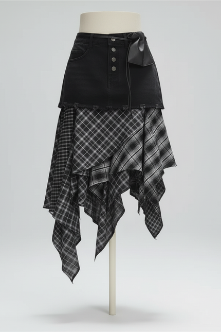 Jupe Jean Asymétrique Écossaise Chic