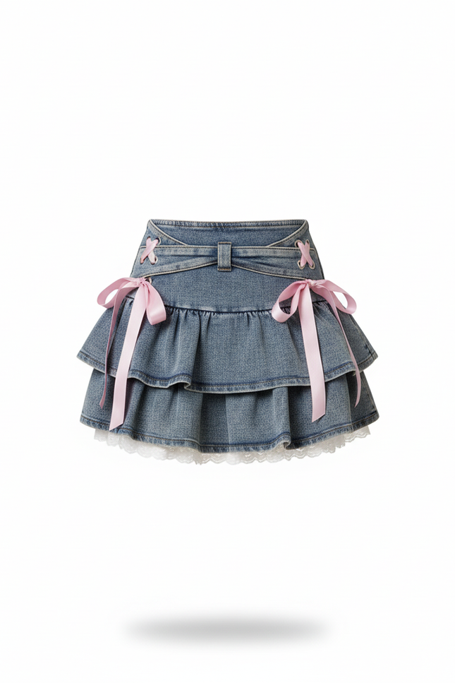 Jupe Jean Mini Volants Décontractée Aérienne