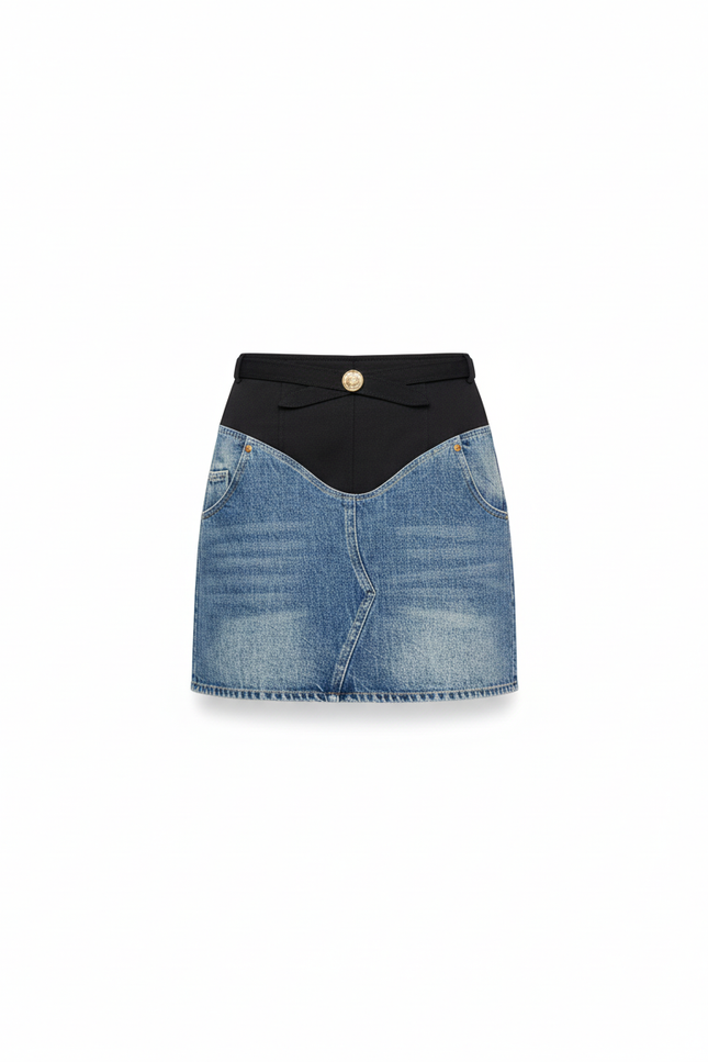 Jupe Jean Courte Patchwork Noir Chic