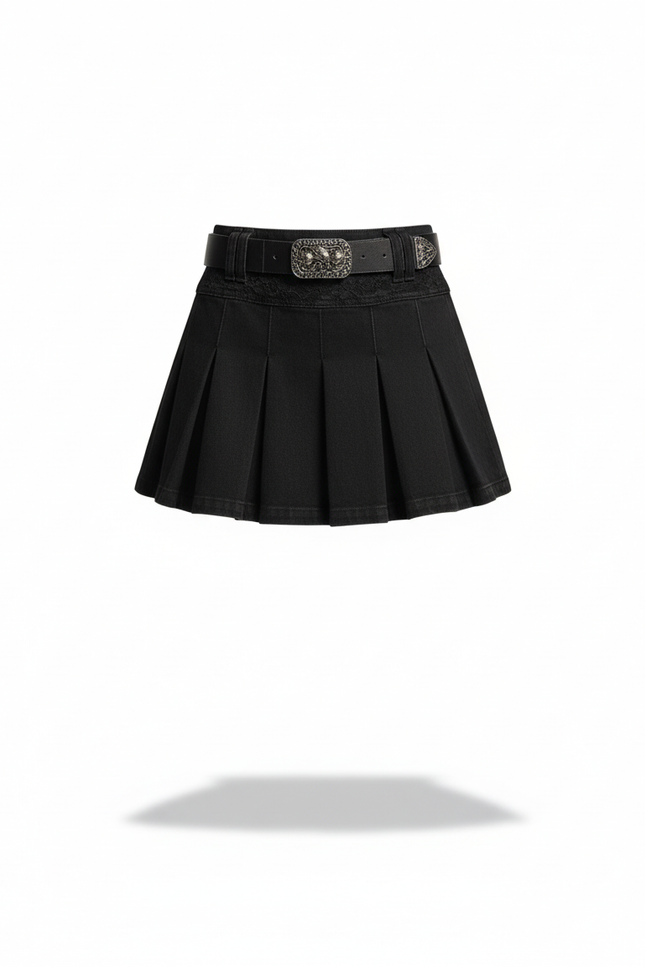 Jupe Jean Noire Plissée Sexy