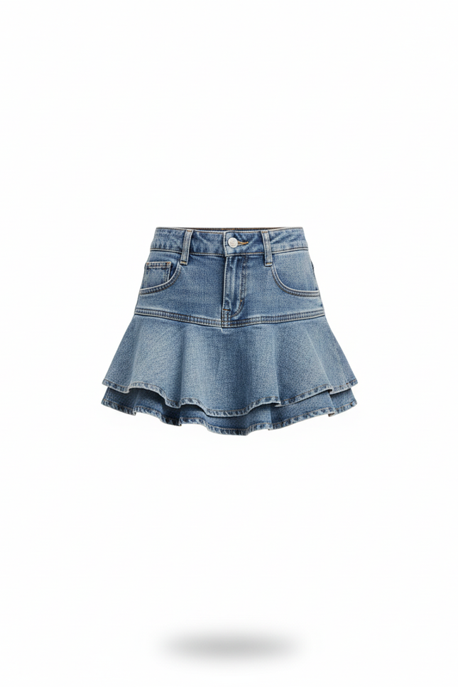 Jupe Jean Taille Haute À Volants Chic