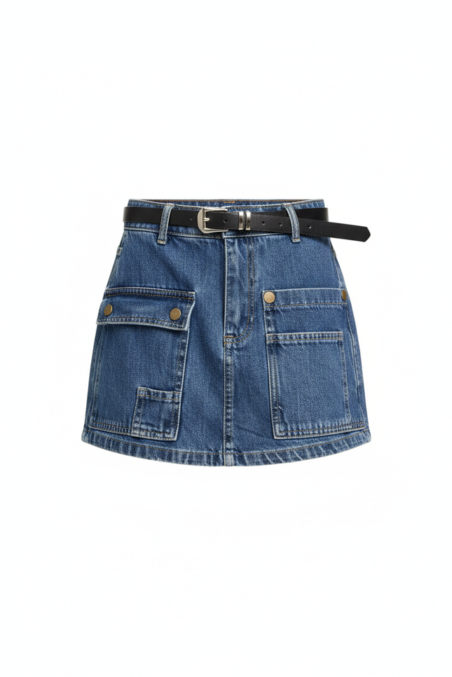 Jupe Jean Taille Haute Poches Cargo Décontractée