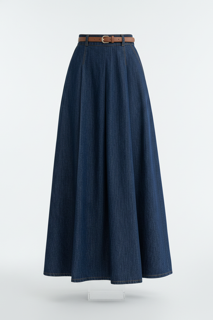 Jupe Jean Longue Plissée Élégante Sophistiquée