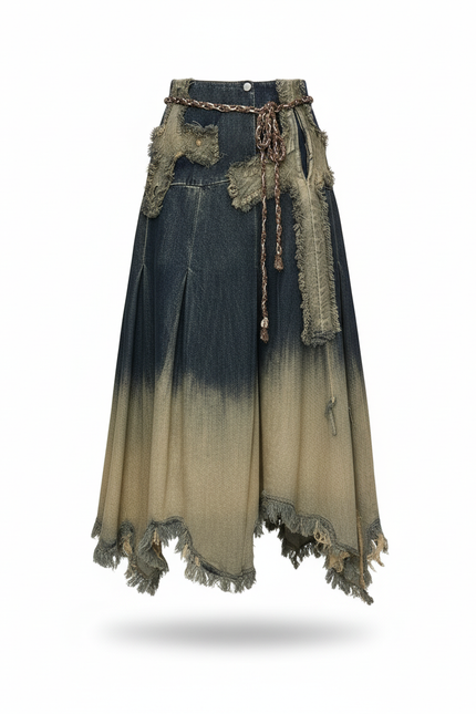Jupe Jean Dégradée Frangée Vintage