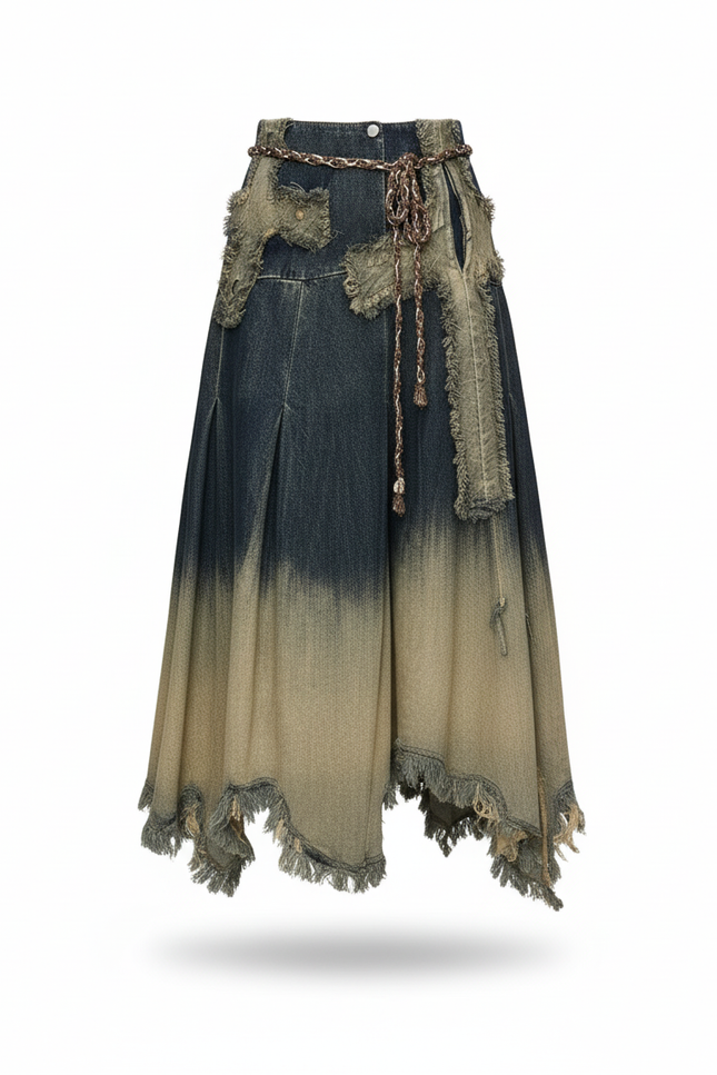 Jupe Jean Dégradée Frangée Vintage