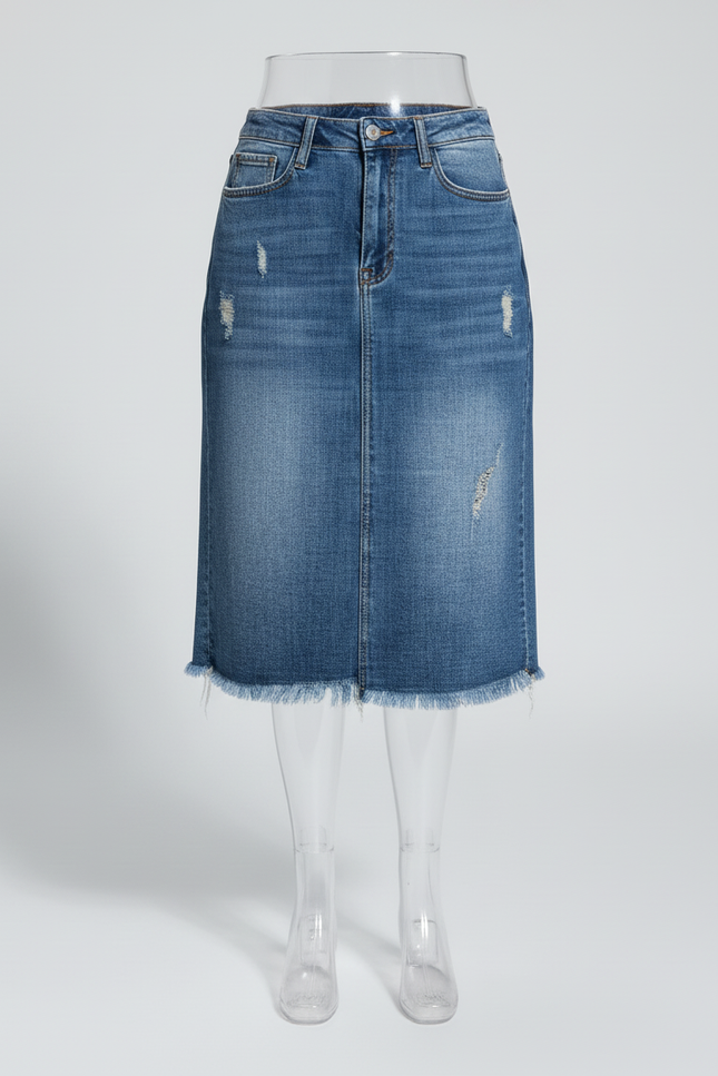 Jupe Jean Déchirée Franges Décontractée