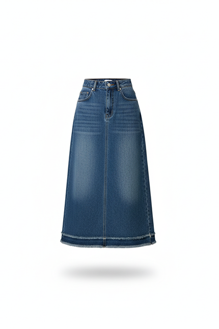 Jupe Jean Midi Frangée Décontractée