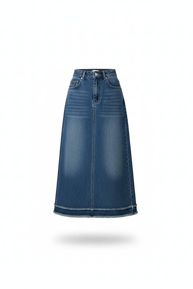Jupe Jean Midi Frangée Décontractée
