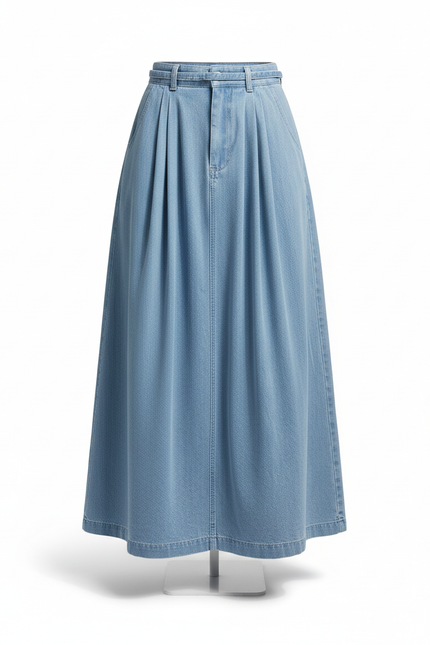 Jupe Jean Plissée Longue Décontractée