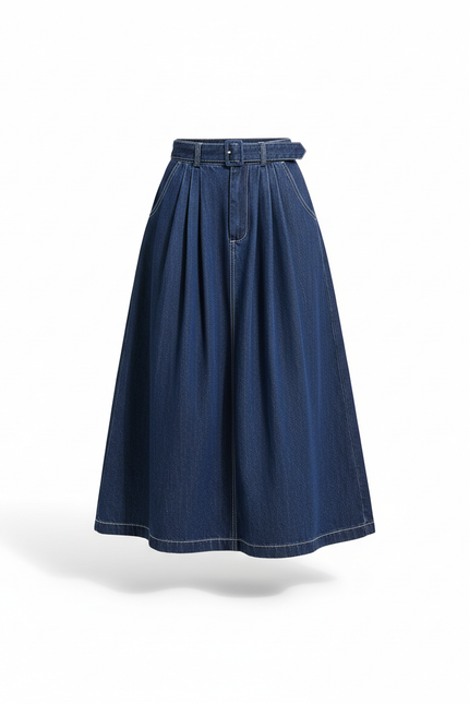 Jupe Jean Plissée Taille Haute Décontractée