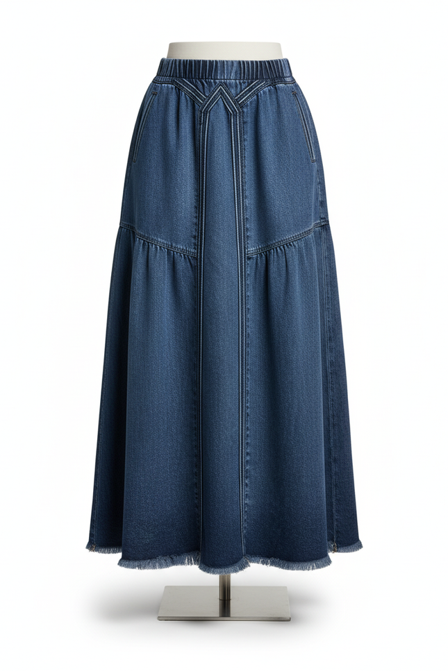 Jupe Jean Longue Évasée Fluide