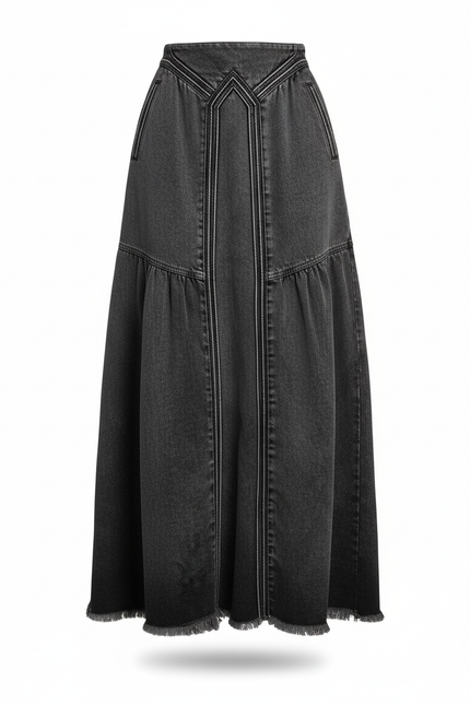 Jupe Jean Gris Délavé Évasée Chic