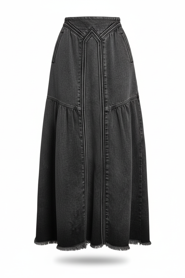 Jupe Jean Gris Délavé Évasée Chic