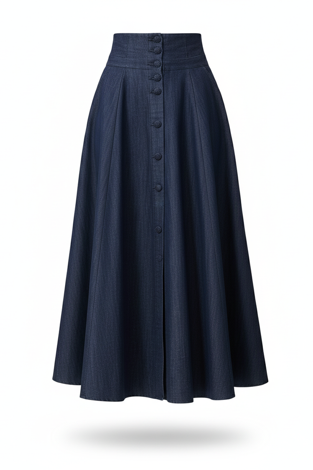 Jupe Jean Boutonnée Évasée Élégante