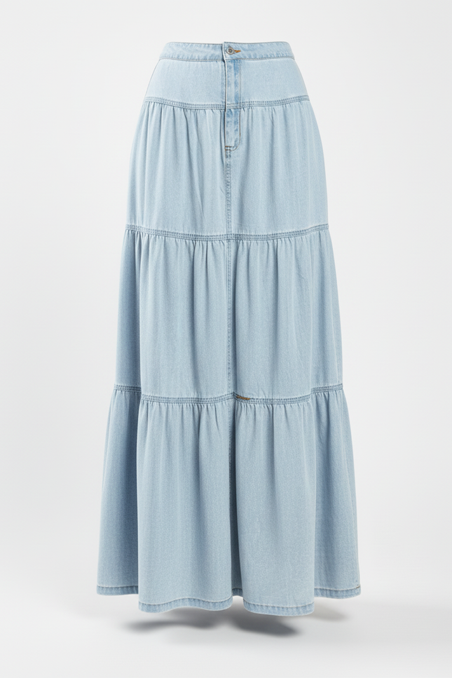 Jupe Jean Bleu Clair À Volants Fluide