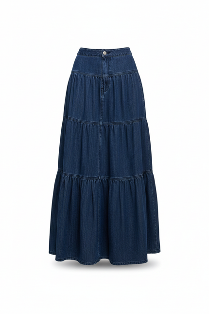 Jupe Jean Longue À Volants Fluide