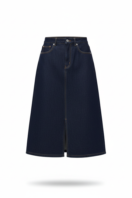 Jupe Jean Bleu Foncé Coupe Évasée Décontractée